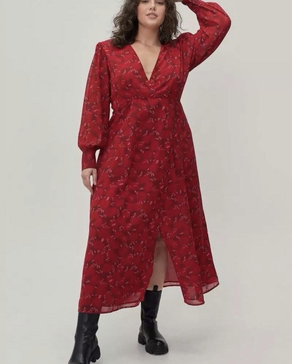 Nasty Gal Floral Faux Wrap Maxi Dress Size 18 Chiffon Holiday Evening Party